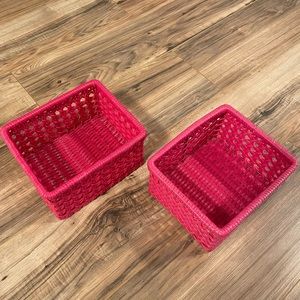 2 Hot Pink Woven Baskets